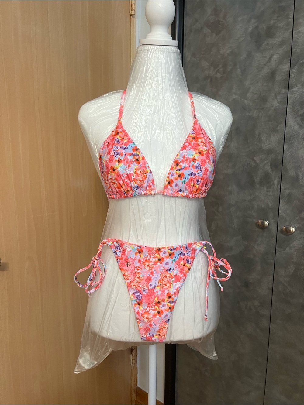 Floral Pink Triangle String Bikini